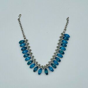 Vintage 1950s SIGNED Pakula Aqua Lucite Pendants and Silver Tone Choker Necklace